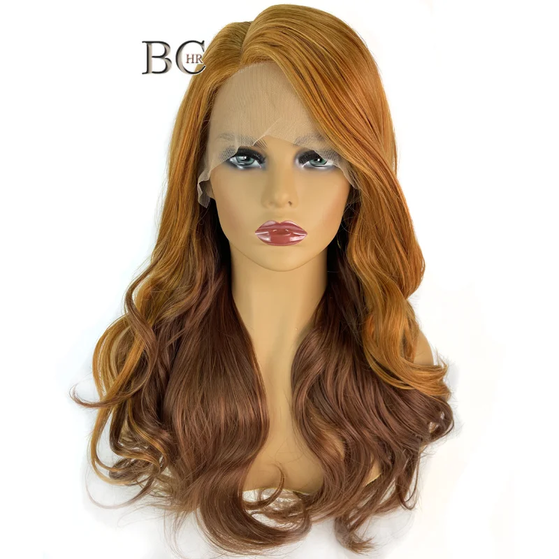 

Парик с кружевной передней частью, синтетический, Омбре, оранжевый, натуральные волнистые кружевные парики для черных женщин, боковая часть...