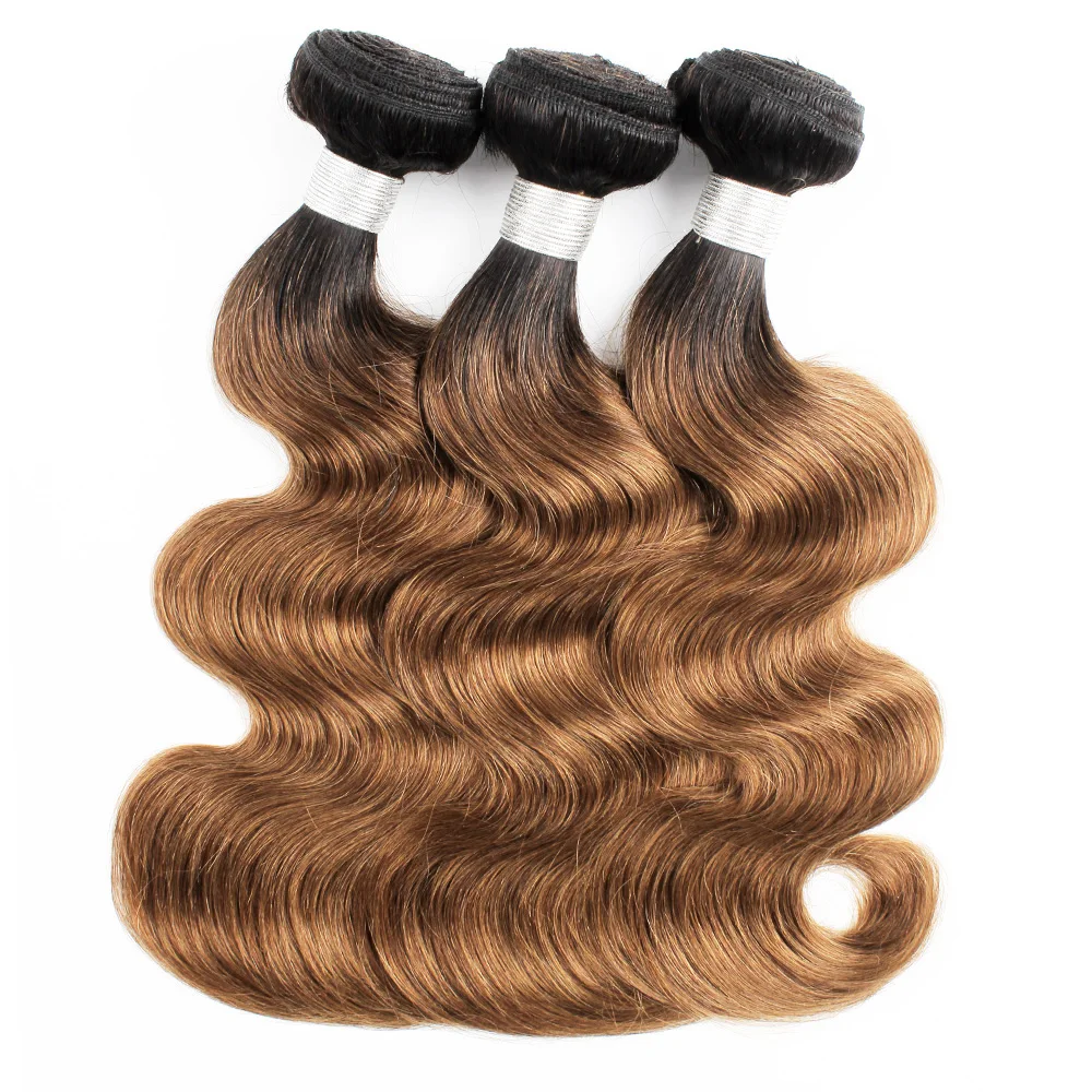 3 Bundles Body Wave Remy Indian Human Hair Extension 300g/lot Brown Color With Dark Roots 10-24 Inch