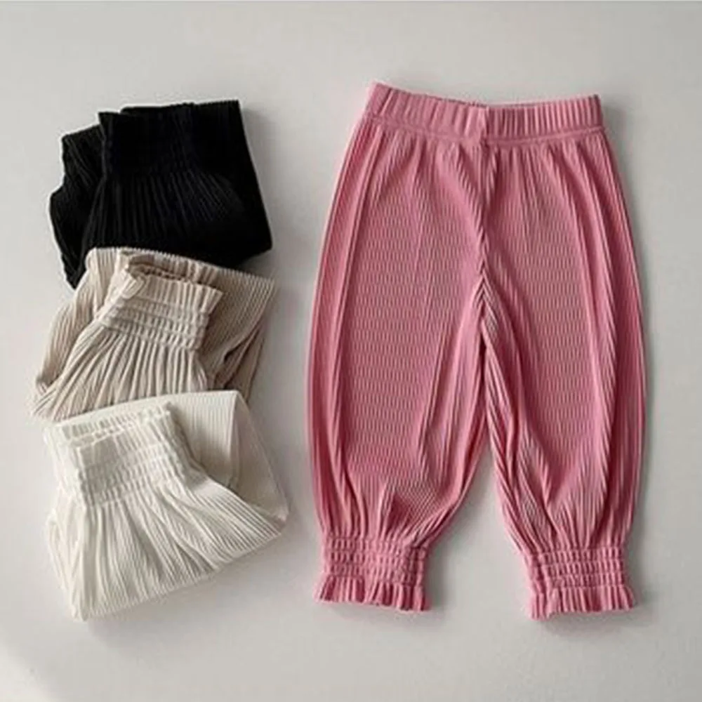 

Children's Pants For Girls Clothes Chiffon Waist Baby Anti-mosquito Wide-leg Pant Floral Trousers Candy Colors 2023 Summer