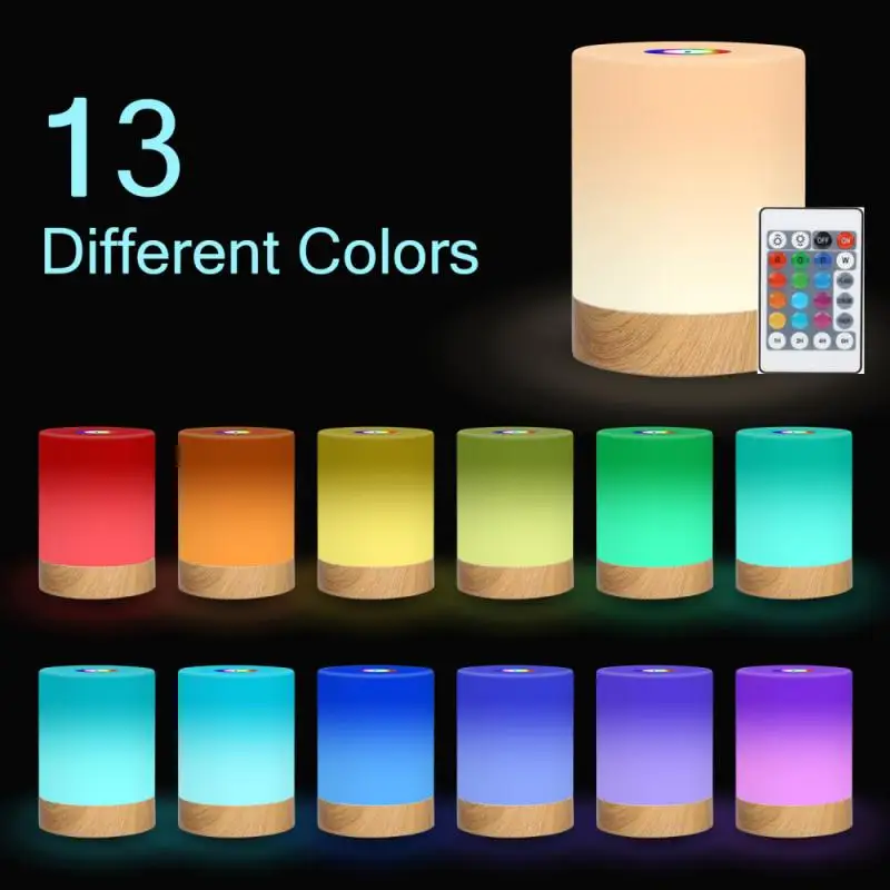 

Colorful Remote Control Night Light Rechargeable Touch Bedside Bedroom Lamp Dimmable Table Lamp Night Light LED Timing Shutdown