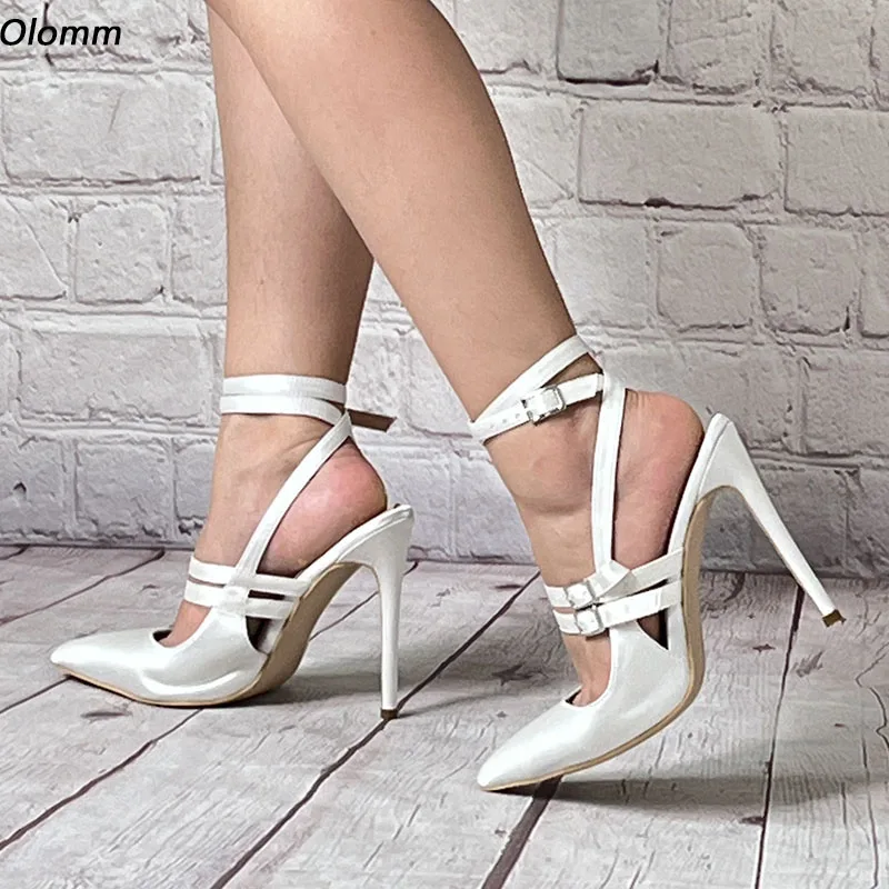 

Olomm New Handmade Women Satin Sandals Ankle Strap Sexy Stiletto Heel Pointed Toe Gorgeous Fuchsia Night Club Shoes Size 5-15