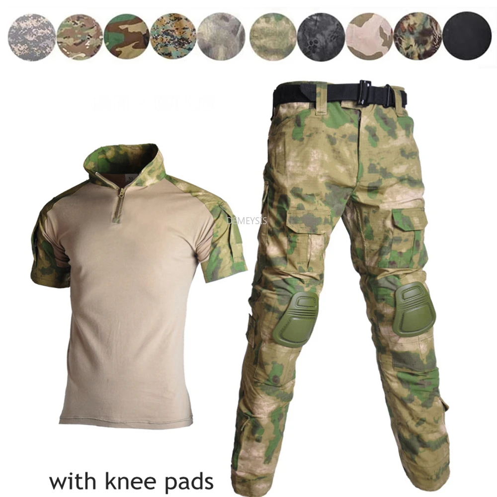 

Мужская камуфляжная футболка с коротким рукавом и наколенниками