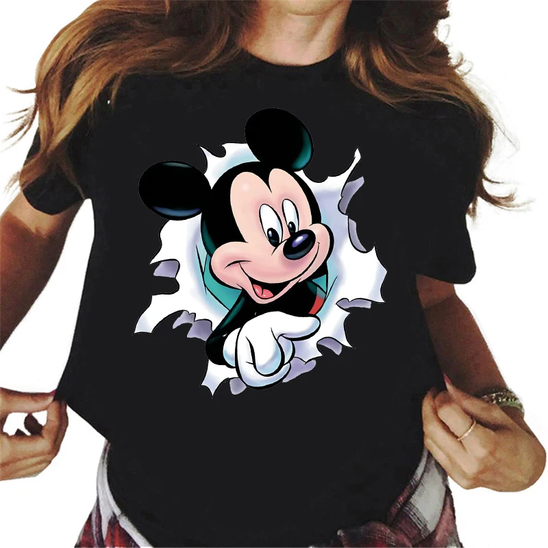 

Новые модные женские футболки Disney, женская одежда с мультяшным принтом Микки и Минни Маус, милые футболки, летние топы с коротким рукавом
