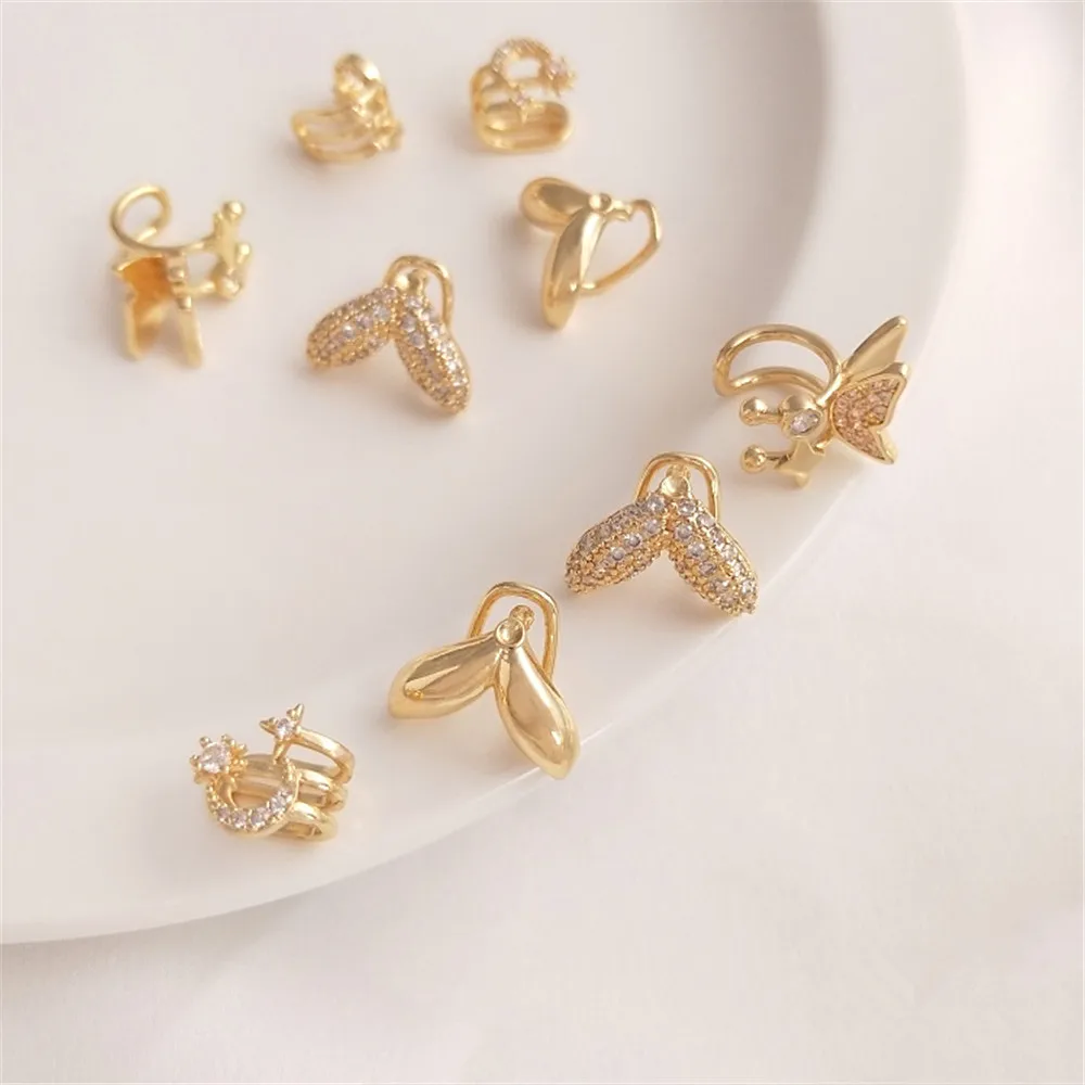 

14K Gold Filled Plated Zircon star-moon butterfly without earhole, earbone, fishtail, sticky pearl earclip, DIY earpiece