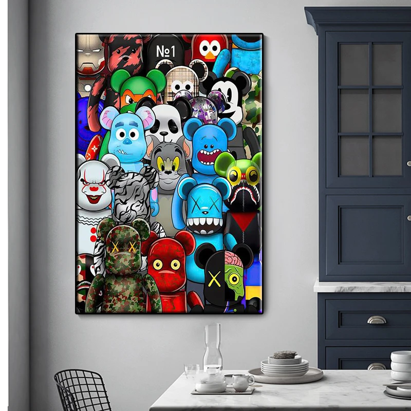 

Anime Painted Graffiti Cartoon Bear Fashion Posters and Prints Modern Home Decoration Wall Art Canvas Children's Room Cuadros
