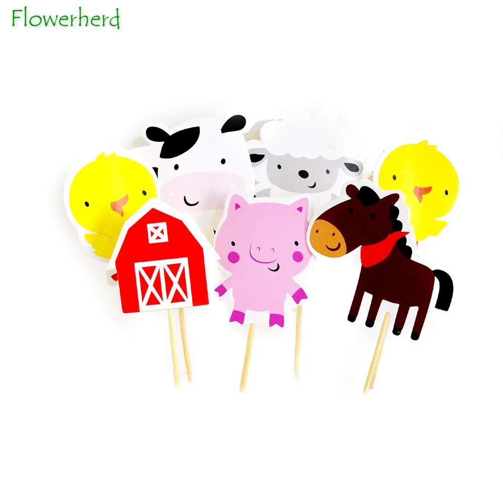 

10 Lots Cartoon Ranch Farm Animal Cupcake Inserts Cake Decoration Children's Birthday Party Decorations 6 Pieces