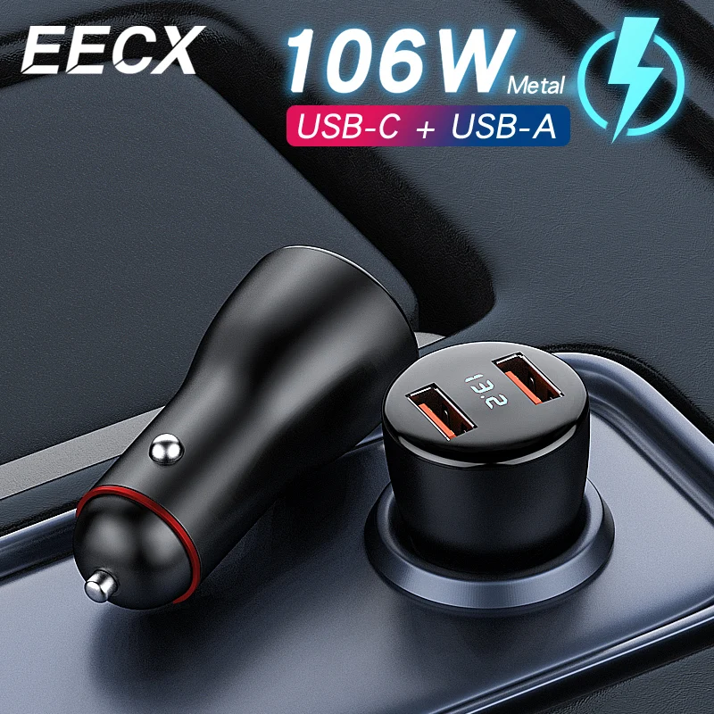 

105W Max Dual USB Car Charger Original QC 3.0 Dual USB Quick Charge For iPhone Samsung Huawei Xiaomi USB-C PD Fast Charging
