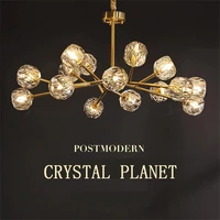 nordic luxury all copper crystal chandelier lighting american vintage lights dining room gold lustre molecular art hanging lamp