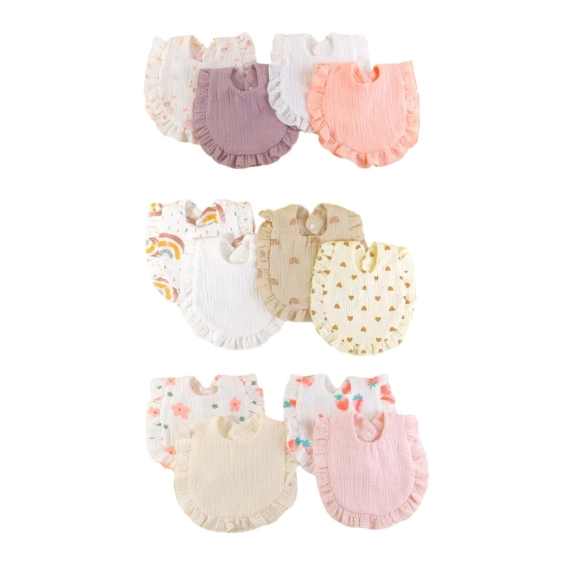 

Pack of 4pcs Baby Feeding Bibs Drooling Bib Ruffle Floral Infant Saliva Towel U-shaped Cotton Burp Cloth Multi-use X90C