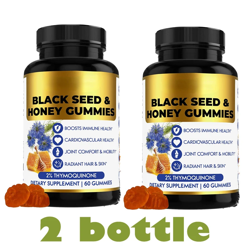 

2 Bottle Black Seed Honey Gummies Boosts Immune Health Cardiovascular Health Joint Comfort & Mobiliy Radiant Hair & Skin