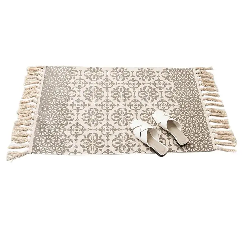 

Hand Woven Small Area Rug Carpet For Sofa Bedroom Bohemian Style Cotton Washable Reversible Decorative Non-slip Round Rug