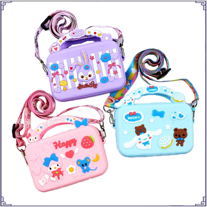 

Anime Kawaii Sanrioed Cinnamoroll My Melody One Shoulder Crossbody Portable Headphones Candy Color Silicone Bag Birthday Gift