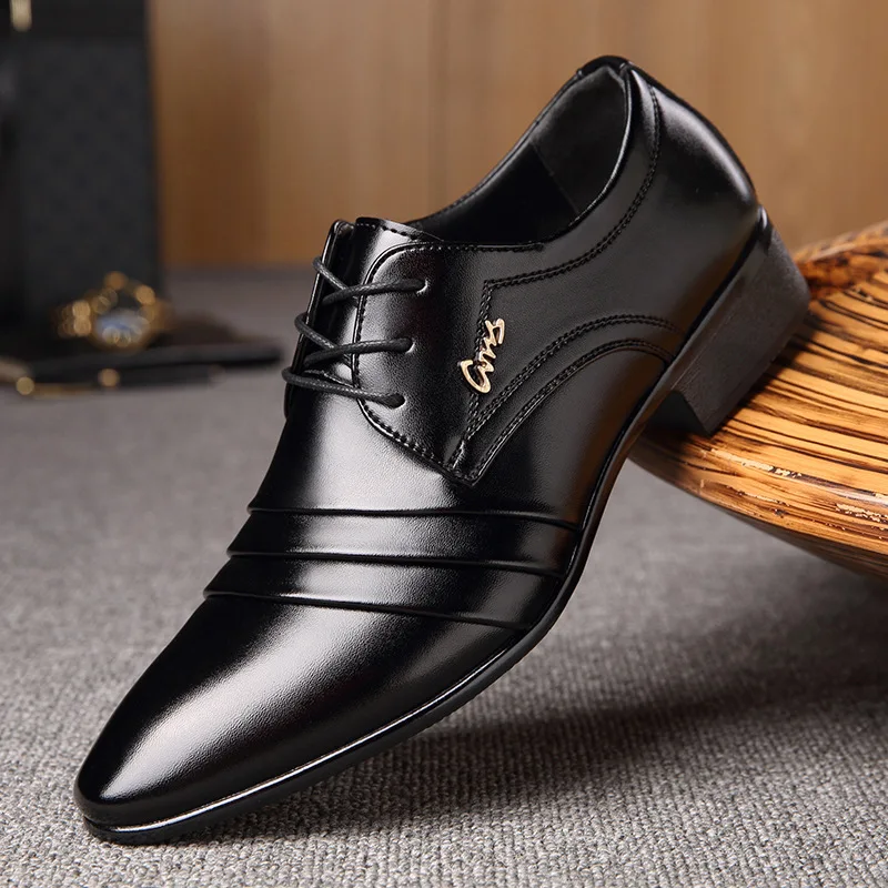 

Men Leather Shoes Business Dress Shoes Pointed Toe Set-toe Casual Oxford Shoes Breathable Work Lace-Up Shoes Fashion 2022 New