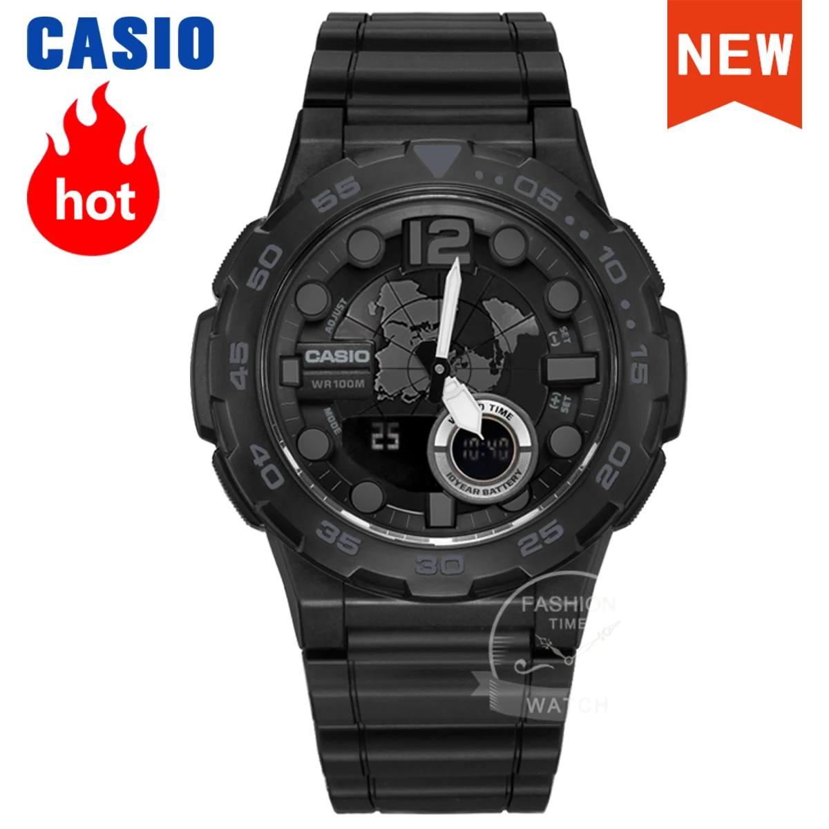Casio Watch Men's Original Quartz Sport 100 meter Waterproof Black Knight Gift Classic Set aeq-100