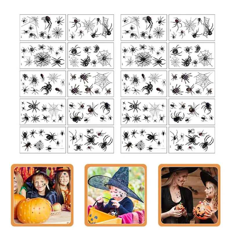 

20 Sheets Spider Temporary Tattoos Stickers Face Spider Cobweb Tattoos Stickers