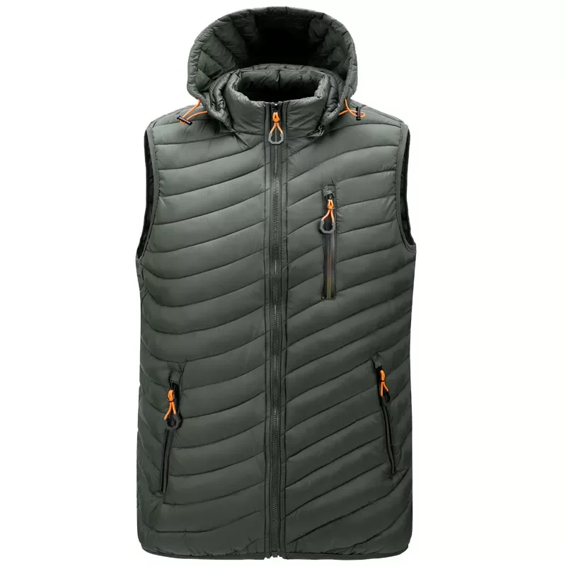 Vest Simple Solid Color Warm Zipper Mens Jackets and Coats Winter Fashion Comfortable Men Vests New Removable Hat Men's