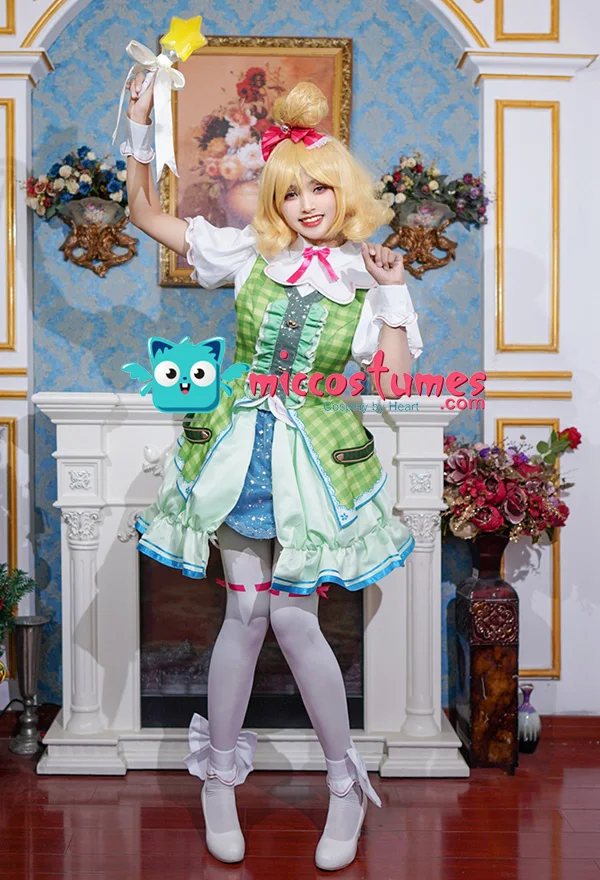 Miccostumes x akuoart Animal Crossing Isabelle Lolita Princess Dress Cosplay Costume with Bustle Bracelet