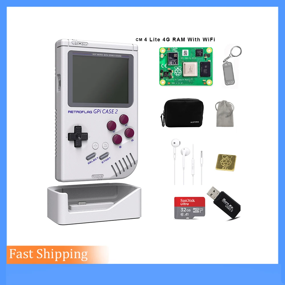 

Новинка 2022, чехол для GPi 2 Deluxe Edition с док-станцией и сумкой для переноски, 3,0 дюймовый ЖК-дисплей, 4000 мАч, перезаряжаемая батарея для Raspberry Pi CM4 Lite...