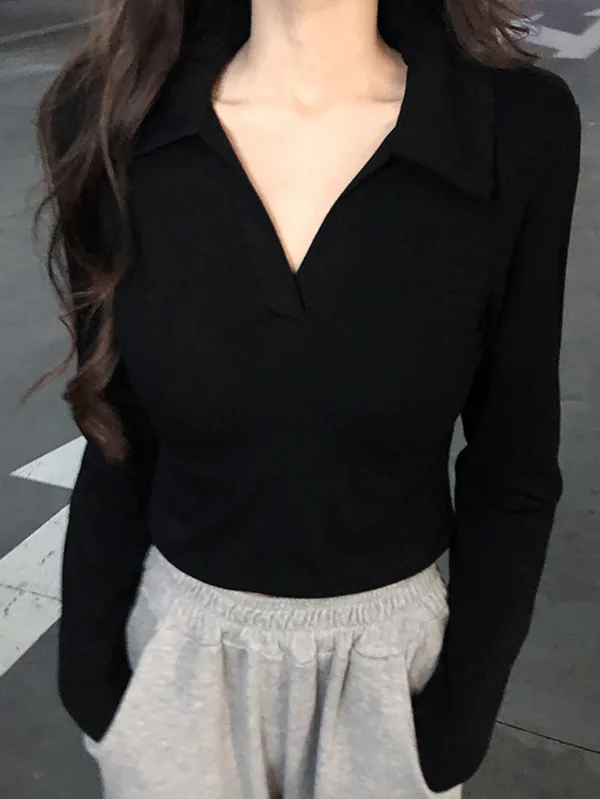 Женская футболка с длинным рукавом воротником-поло