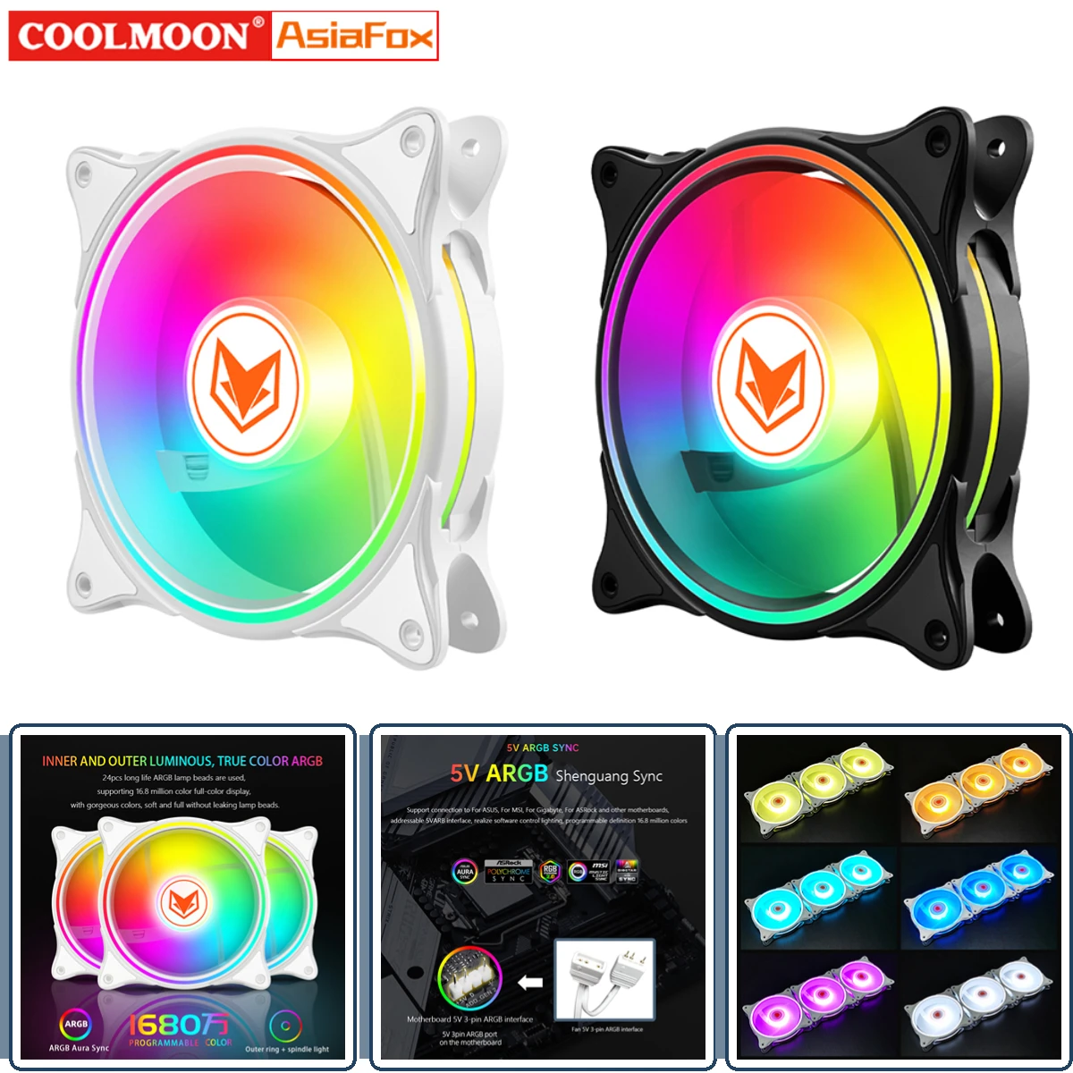 

COOLMOON 120mm Case Fan 5V 3Pin ARGB Computer Ventilador 12V 4Pin PWM Chassis Air Cooler PC Gamer Gabinete Accessories