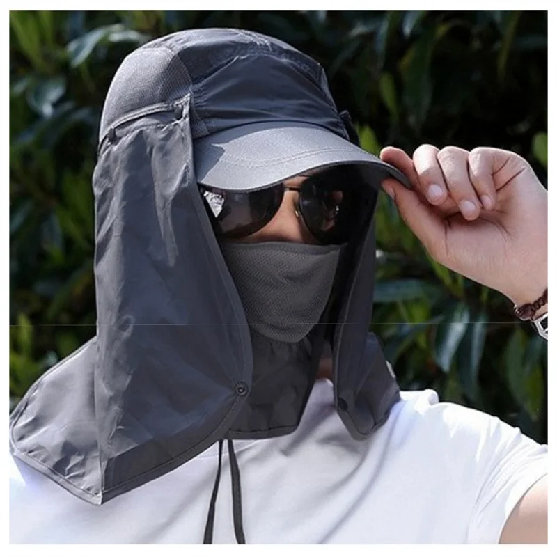 

Foldable Fishing Hat Windproof Sun Protection Cap Men Women Outdoor Hiking Baseball Hat Removable Mesh Face Mask Neck Strap