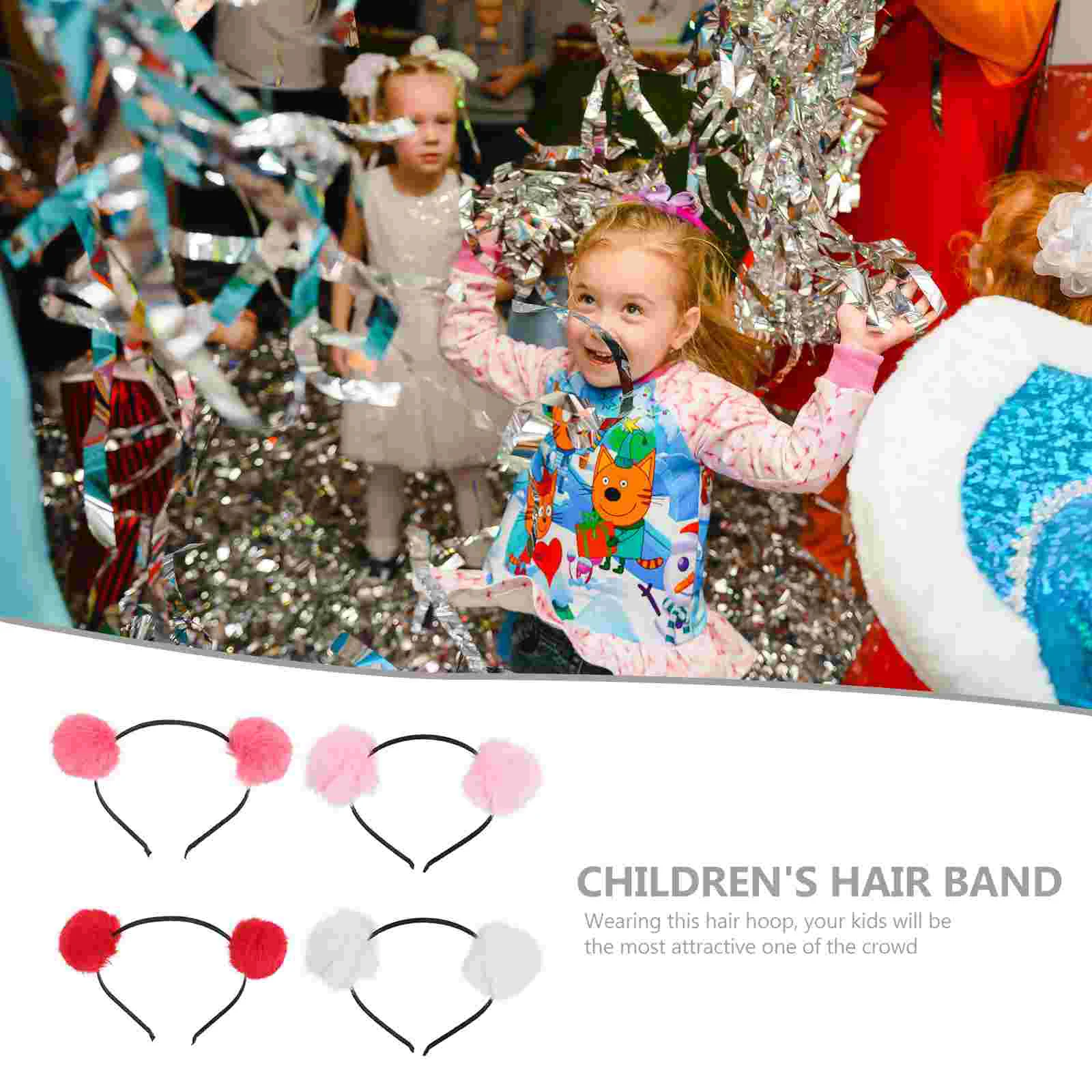 4pcs Fuzzy Ball Cat Ear Headband Lovely Headwear Accessory for Kids Children (Mixed Style)