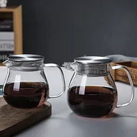 Glass Hand-brewed Coffee Pot with Stainless Steel Lid Filter Cup Pour Over Sharing Pot Household Water Jug Flower Tea Teapot