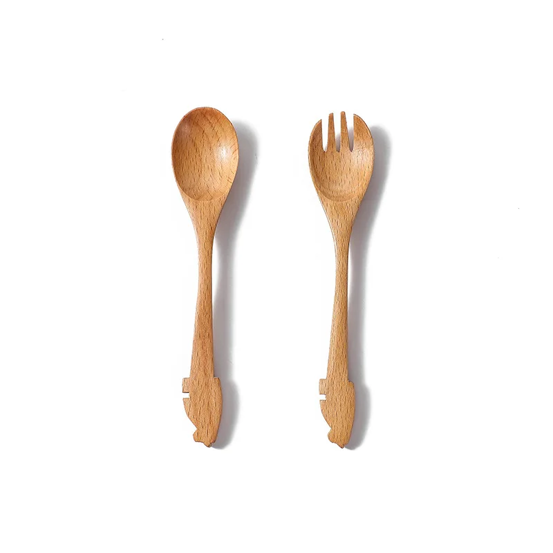 

2Pcs Wooden Salad Servers Spoon Fork Set Long Handle Large Dinner Serving Cooking Untensils Cutlery Kitchen Tableware