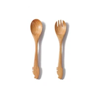 2pcs wooden salad servers spoon fork set long handle large dinner serving cooking untensils cutlery kitchen tableware