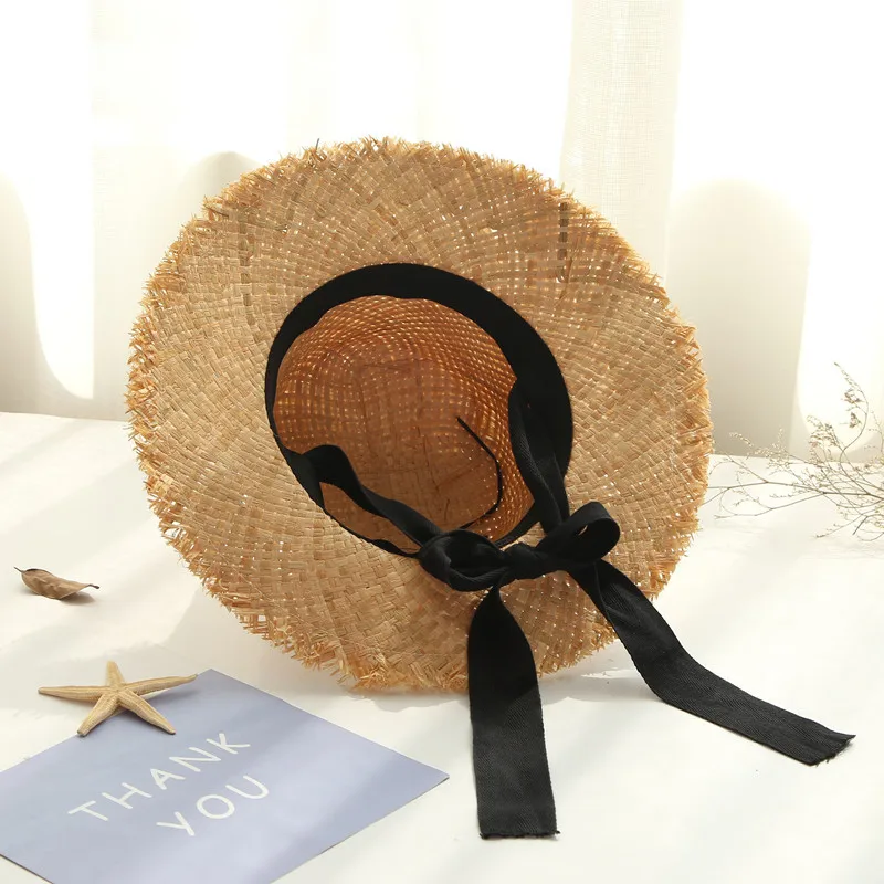 Шляпа Соломенная женская с широкими полями Солнцезащитная пляжная шапка лентой