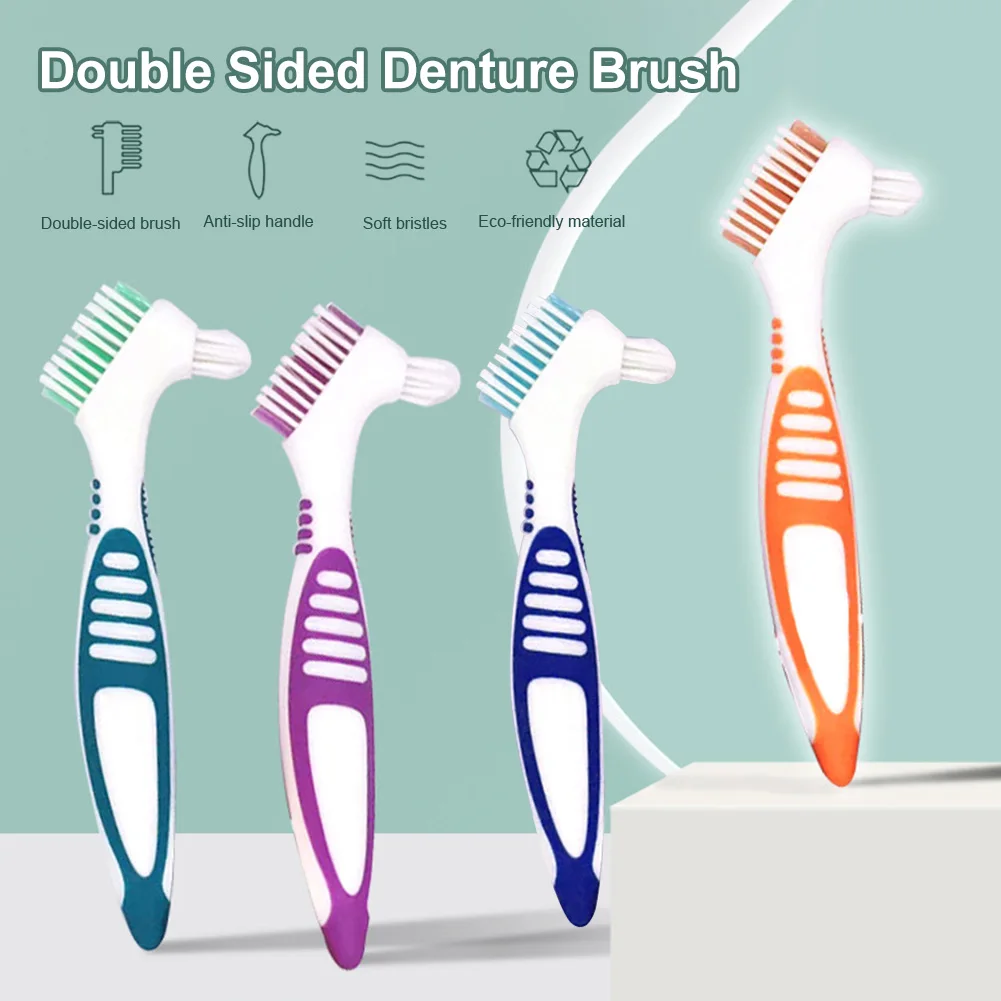 

Dual-Head Denture Cleaning Brush Bristles & Ergonomic Rubber Handle Multi-Layered Bristles False Teeth Brush Oral Care Tool