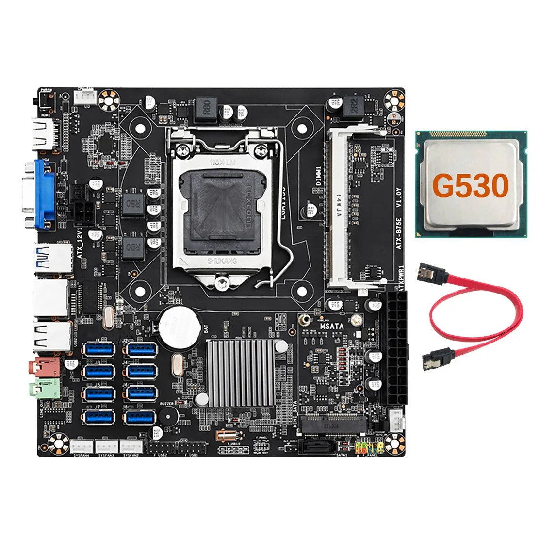 

B75E 8 Card BTC Mining Motherboard+G530 CPU+SATA Cable B75 Chip LGA1155 DDR3 RAM MSATA ETH Miner Supports 8 USB3.0 Ports