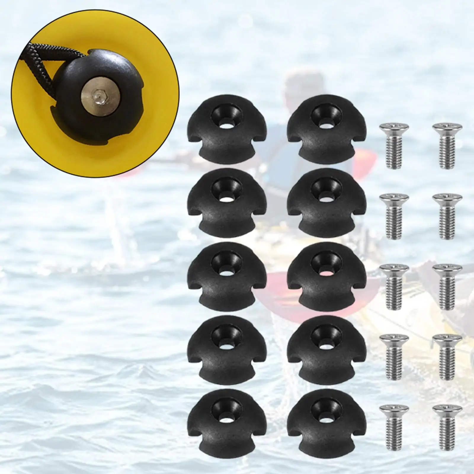 

10 Pieces Deck Slotted Round with Screws Accessories Plastic Hardware Outfitting for Rope Kayaks Canoe Outdoor Boat