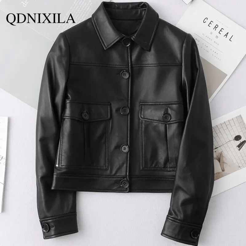 Women's Leather Jacket Spring Jacket Women New Outerwear Short Leather Jacket Korean Fashion Vintage Style Female Jacket