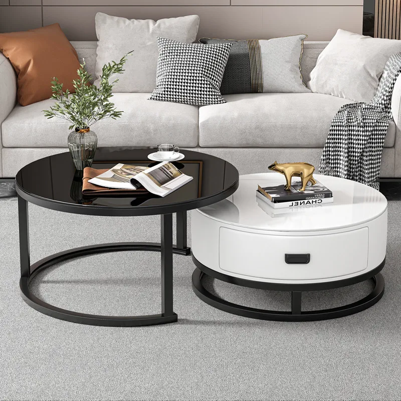 Luxury Round Service Coffee Table Living Room Modern Metal Nordic Coffee Table Marble Design Mesa De Canto Home Furniture