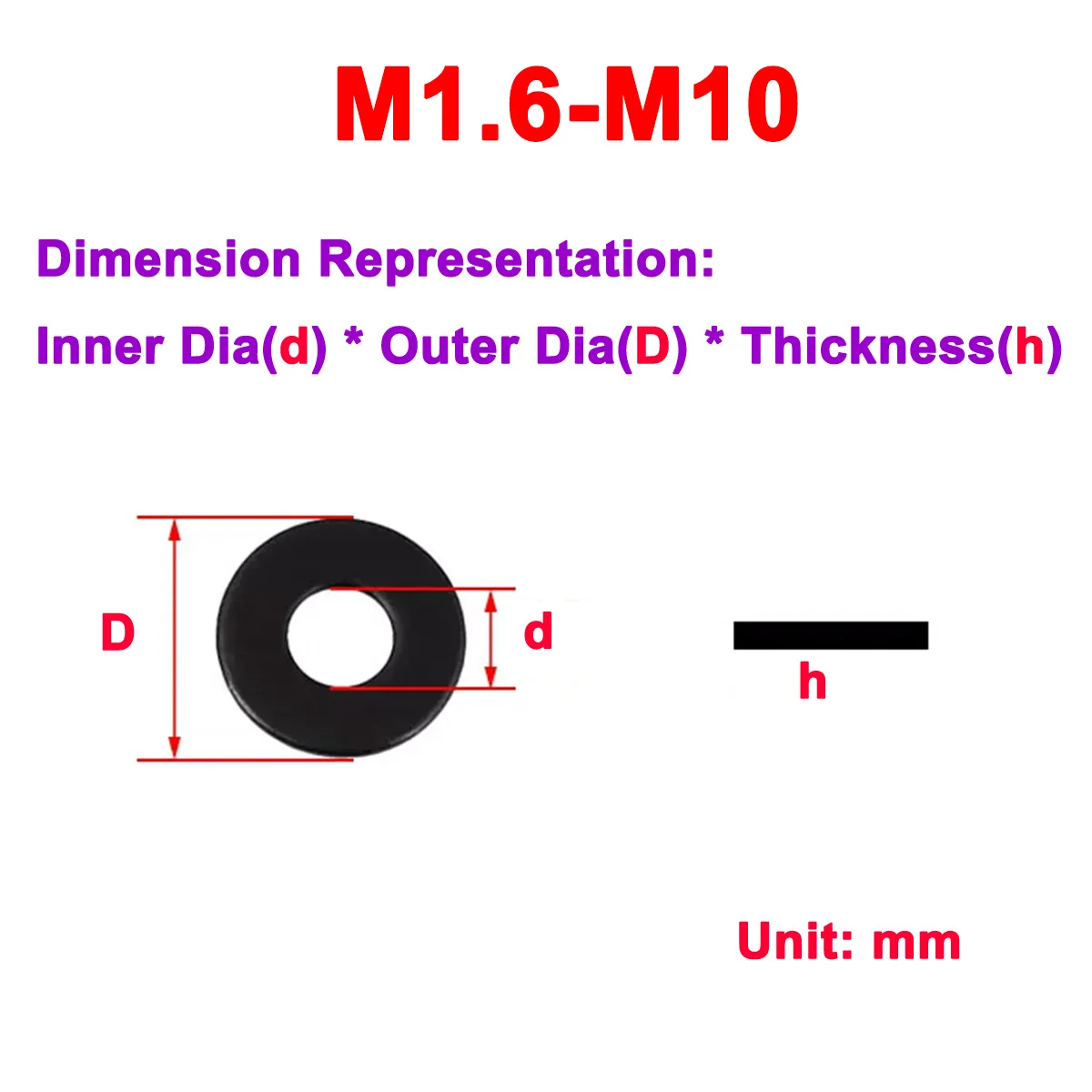 

Black 304 Stainless Steel Galvanized Ultra-Thin, Widened, And Thickened Plain Washer M3M4M5M6M8M10