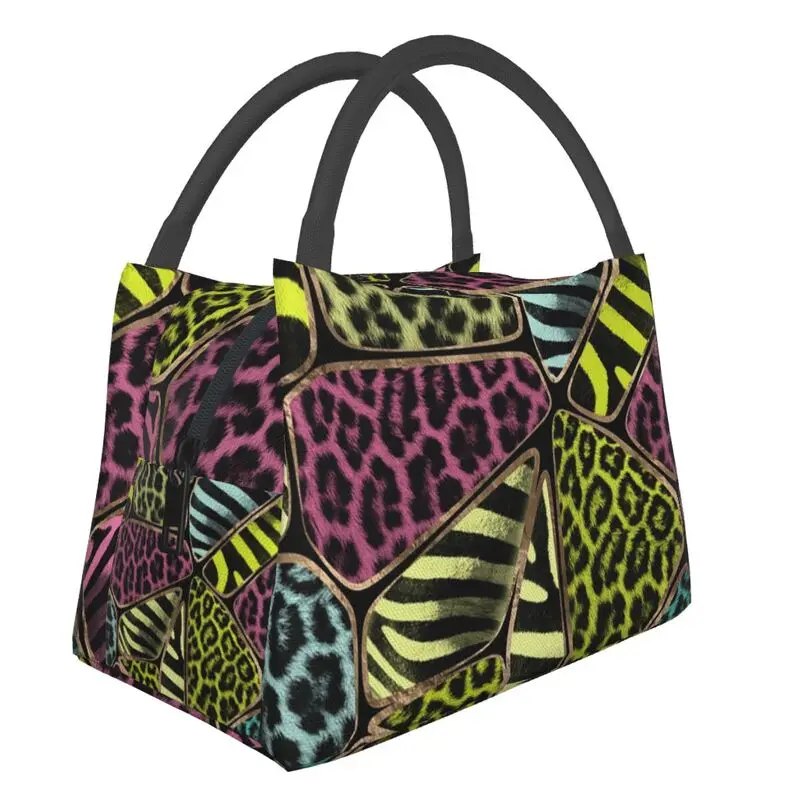 

Leopard And Zebra Texture Insulated Lunch Bag for Women Resuable Colorful Animal Print Thermal Cooler Lunch Box Camping Travel