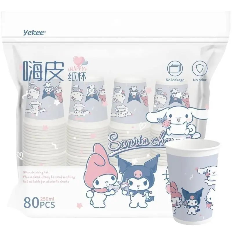 

Kawaii Sanrios Paper Cup Cute Kuromi My Melody Cinnamoroll Cartoon Disposable Home Office Paper Cup Toys for Girls Gifts
