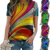 womens new colorful print tops 2022 summer fashion tie dye casual plus size round neck short sleeve t shirts streetwear