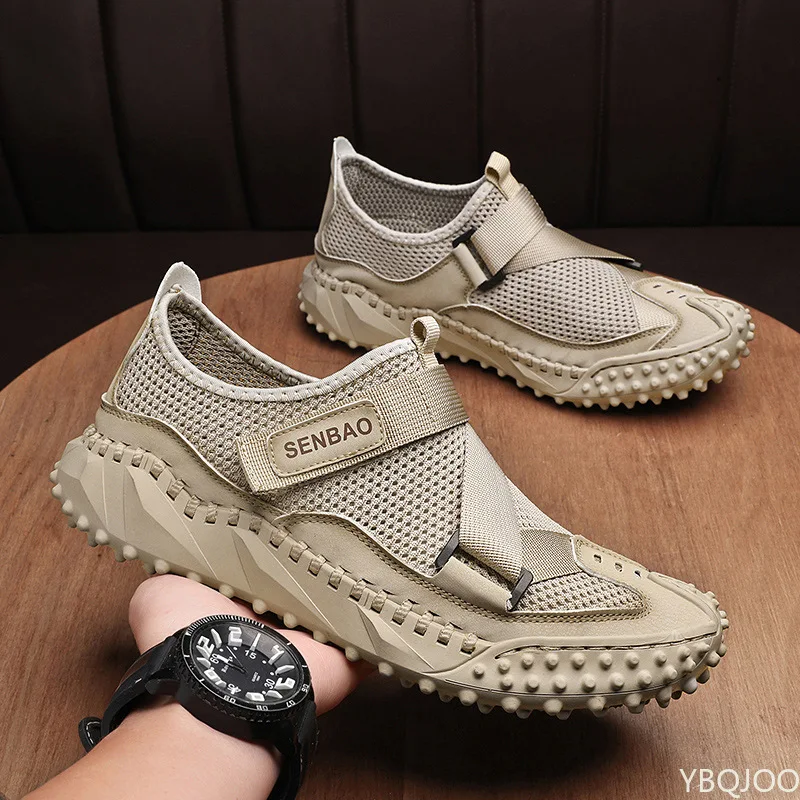

Shoes for Men Casual Summer Mesh Handmade Slip on Outdoor Leather Male Shoes Luxury Design Closed Toe Hiking Slippers