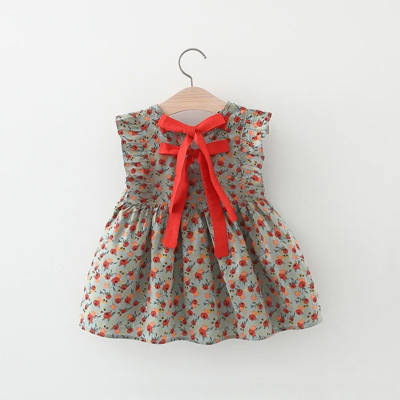 

Одежда для маленьких девочек, детское летнее платье-жилет, платья без рукавов с цветочным рисунком и оборками, повседневная одежда для малы...