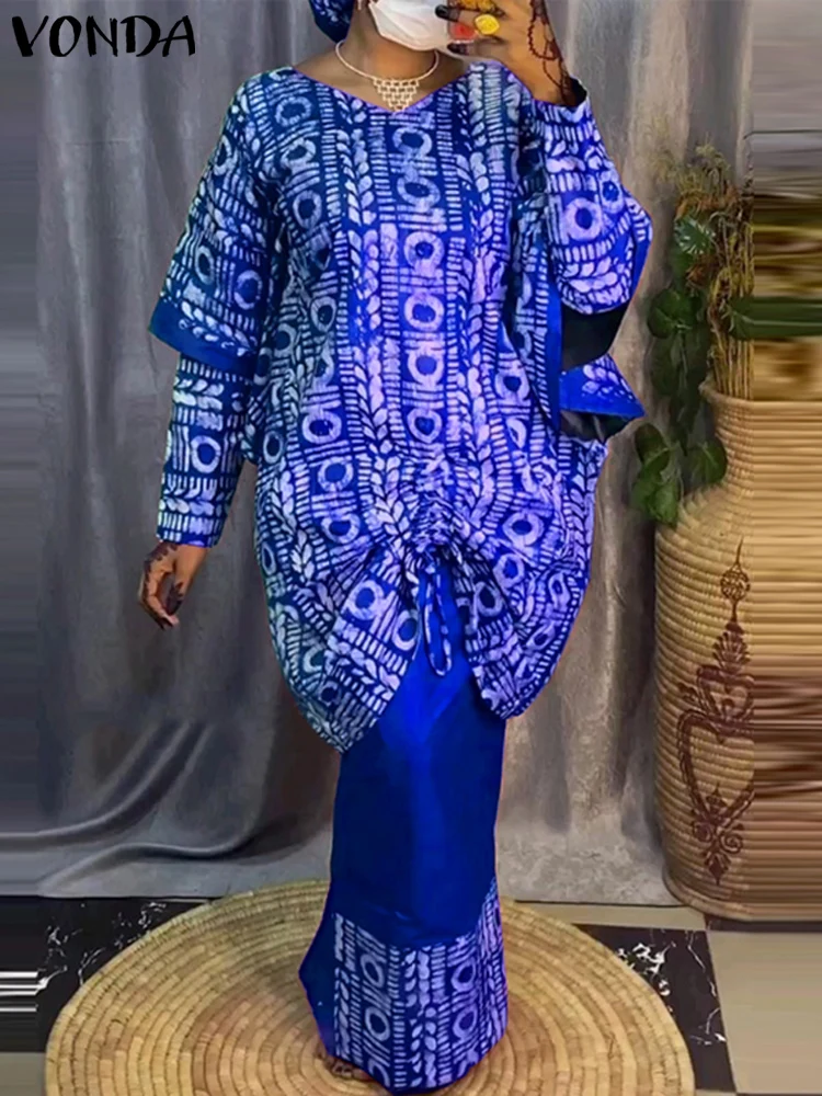 VONDA женские элегантные комплекты 2024 богемная одежда с принтом топ длинными