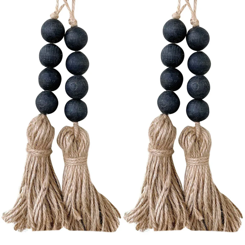 

4 Pcs Wooden Beads Wall Hanging Decor Hanging Bead Tassel Rustic Wood Bead Decor