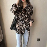 leopard shirt women vintage animal pattern print casual smock blouse office ladies long sleeve business shirts chic chemise tops