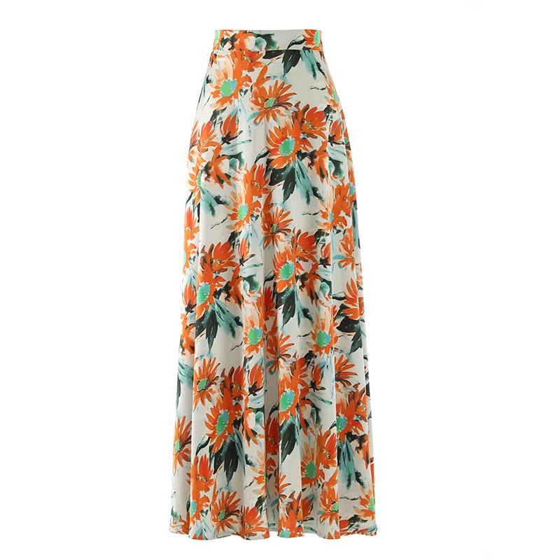 

PHOEBE HZ Flame Daisy Print Half-body Skirt Women Drape Floral Satin Individuality Graceful Bearing Skirt Female 2023 New Style