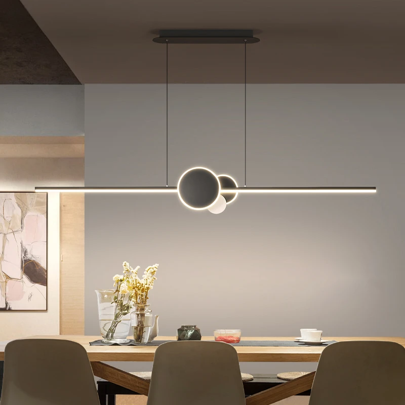 

Светодиодная художественная подвесная люстра, комнатный декор в скандинавском стиле, минималистичный длинный кольцевой светильник в полоску, домашняя Люстра для столовой, спальни