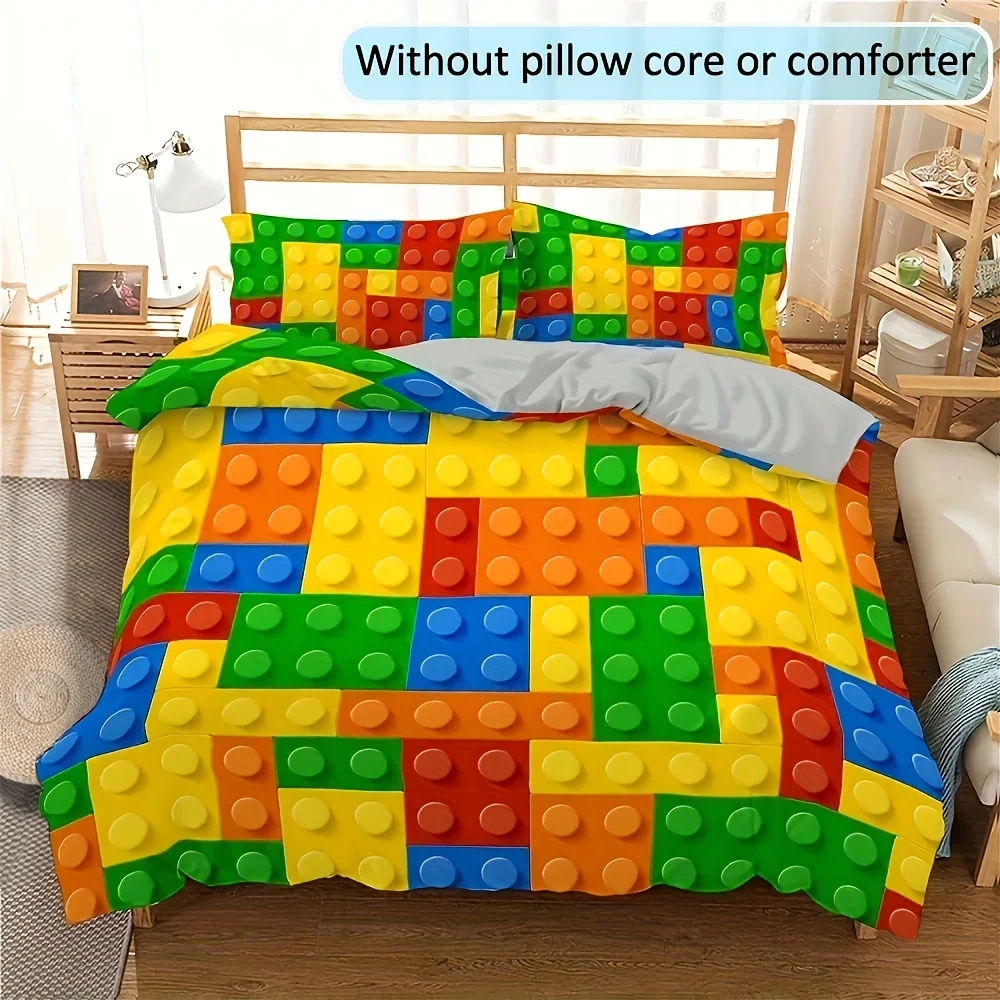

3pcs Building Blocks Pattern Duvet Cover Set Soft And Skin-Friendly Bedding For Bedroom And Guest Room Pillowcase Size 75*50*2