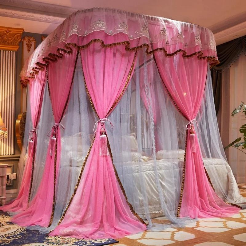 

Double-layer Shading, Wind, And Dustproof Multi-Purpose Lace Tassel Rail Mosquito Net European Palace Style Bed Valance
