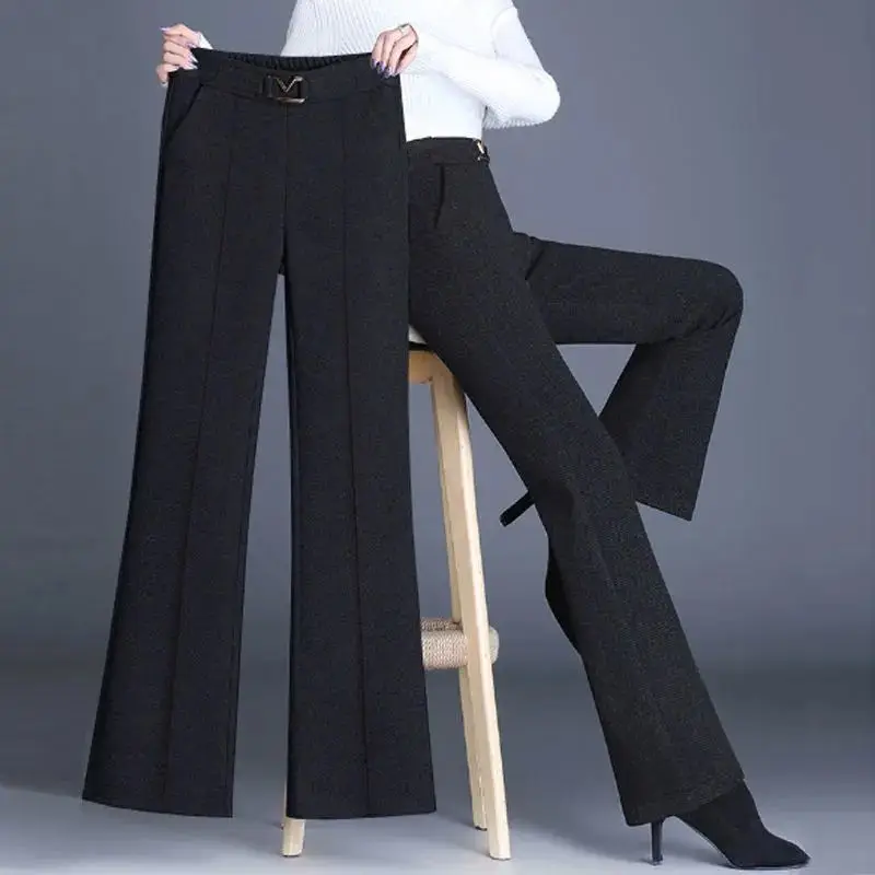 

Новинка 2023, свободные облегающие Женские Брюки-клеш, стильные брюки с высокой талией для женщин, однотонные свободные Костюмные брюки для женщин T106