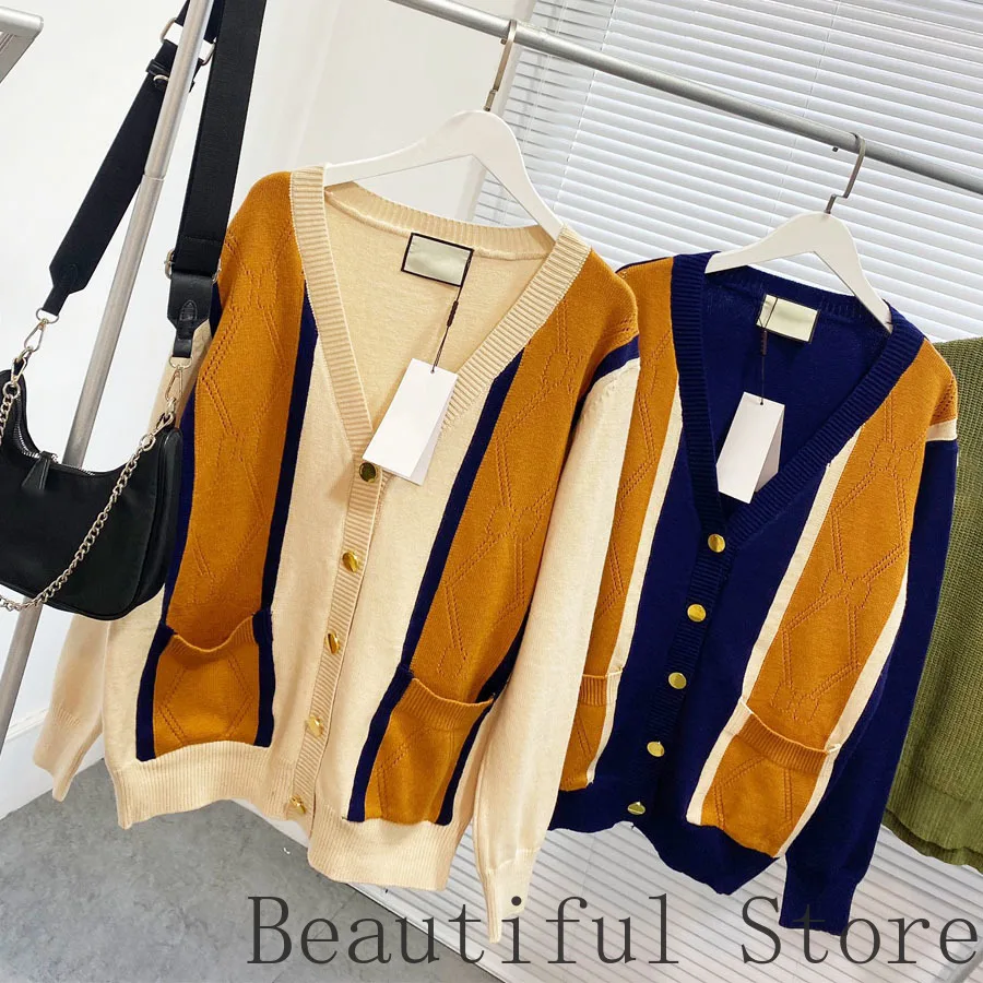 

Fashion V Neck Vintage Sweater Luxury Letter Jacquard Designer Sweaters Cardigans Oversized Knitted Wool Cardigan Women Clothes